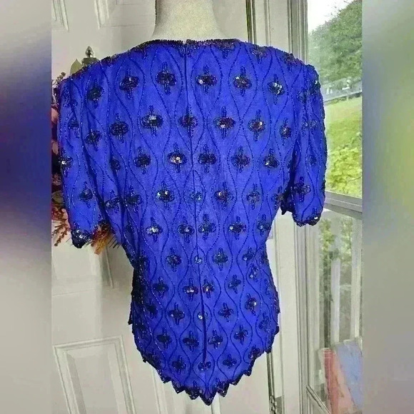 Vintage beaded top by Scala blue and black size M - Picture 3 of 5